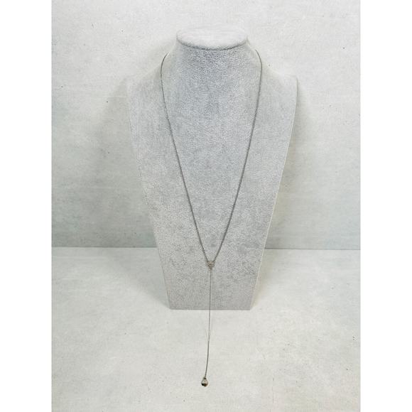 Banana Republic Necklace Y Drop Pave Rhinestone Silver Tone 42" Jewelry - Picture 1 of 8